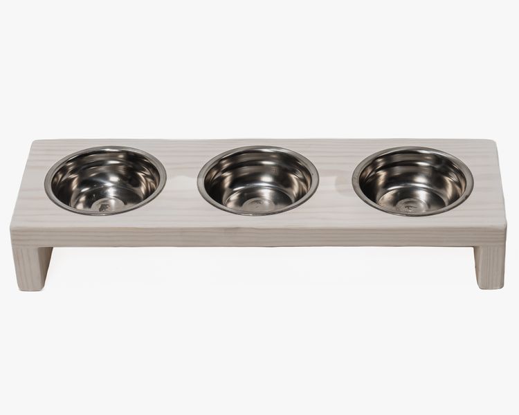Raised feeder for cats, small dogs and puppies with 3 bowls.