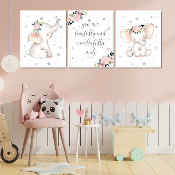 Wonderfully Made Ellies - A3 Canvas -Set Of 3