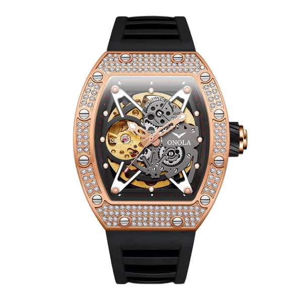 Rose Gold Black Men's Watch - Mechanical Timepiece, Luxury Design