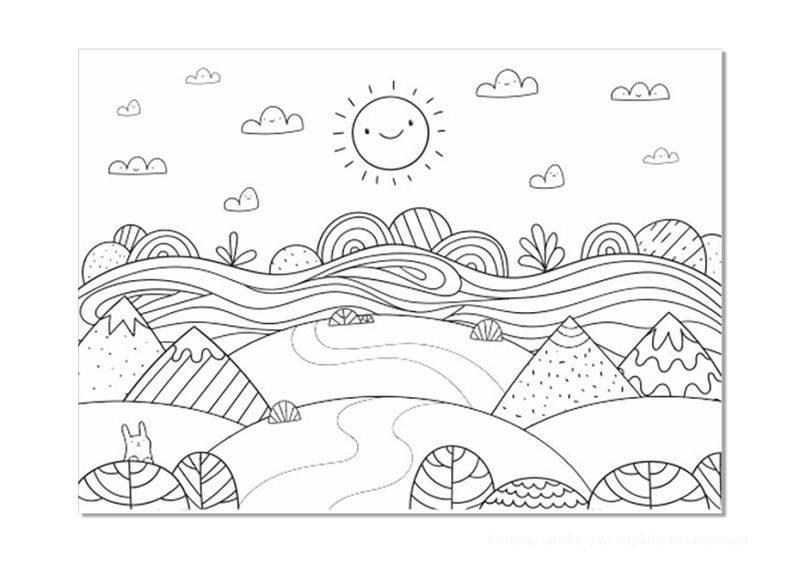 A3 Disposable Paper Placemat Set - Kids Colouring In Cartoon Meadows