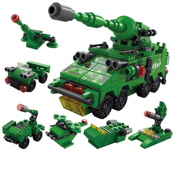 139 Piece - 6-in-1 Armored Military Vehicle Building Set - Green