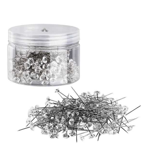 Diamond Crystal Head Pins Clear Bouquets Pin with Plastic Box - 200-In-1