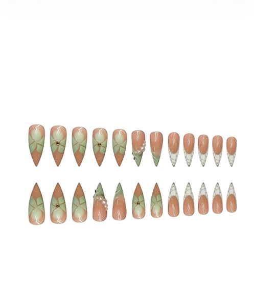 24 pics Green Press on Nails