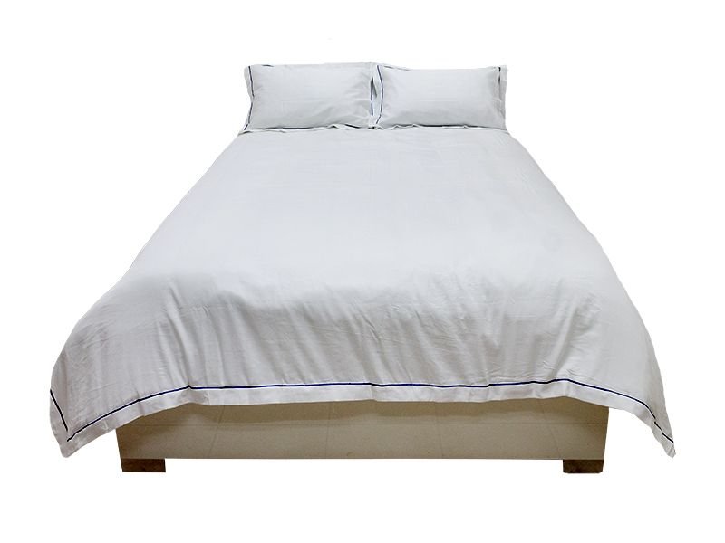 Rey's FineLinen-Egyptian-OxfordVictoriaBlueSatin StitchDuvet Cover Set-6 Pc