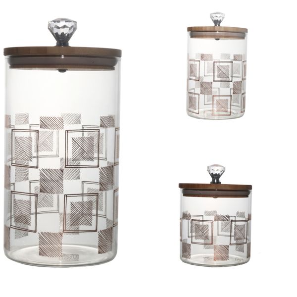 Cannister Set With Bamboo Lid With Diamante &amp; Decal Borosilicate Glass (3 Piece)