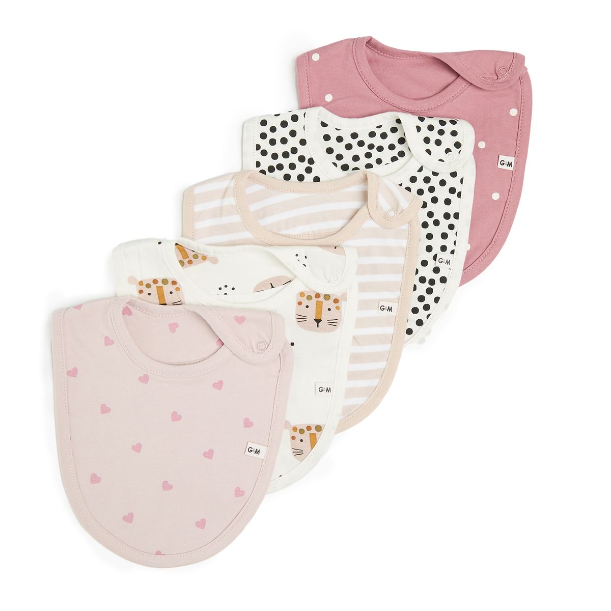 George & Mason Baby - 5 Piece 160GSM Cotton Bibs - Pink Hearts | Shop ...