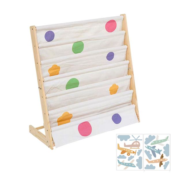 7 Tier Kids Bookshelf Wooden Toddler Picture Book Rack Organizer Playroom