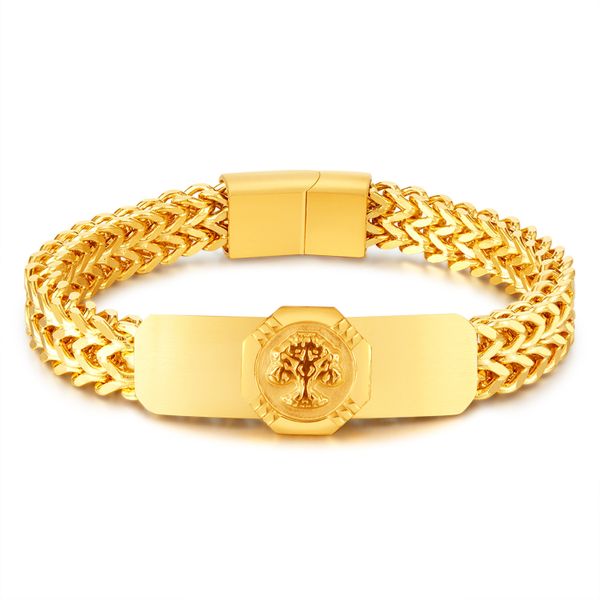 Trendy Retro Stainless Steel Gold Plated Tree of Life Bracelet