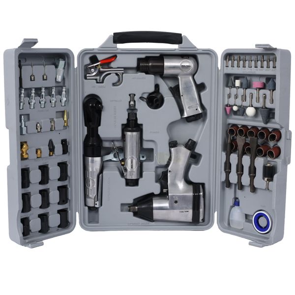 71 Pc Pneumatic Air Tool Kit - Air Wrench Ratchet Hammer &amp; Die Grinder Kit