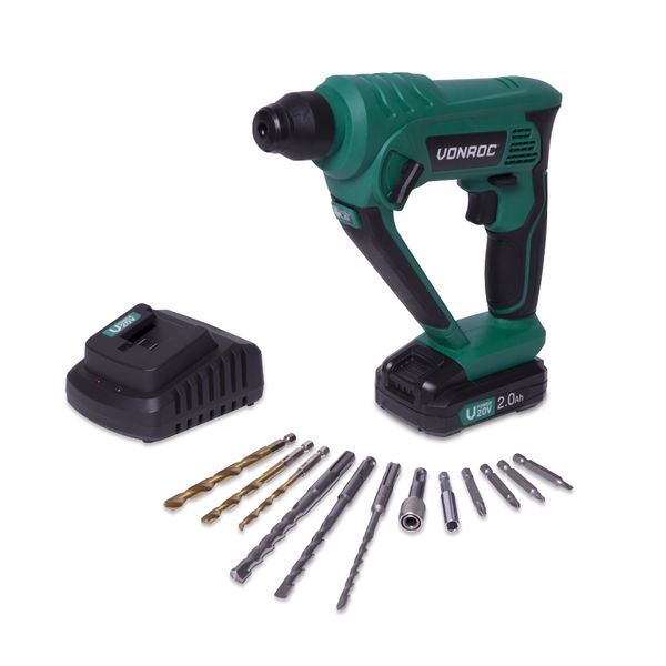 VONROC Rotary Hammer Drill 20V - 2Ah - SDS Plus | Incl battery and charger