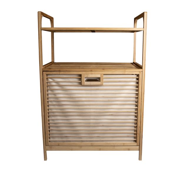 Bamboo Laundry Basket with 2 Shelves | Storage with Removable Laundry Bag