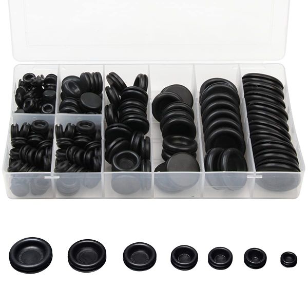 200 Pieces Closed Rubber Grommet Assortment Kit 7 Common Sizes Solid Hole Plugs