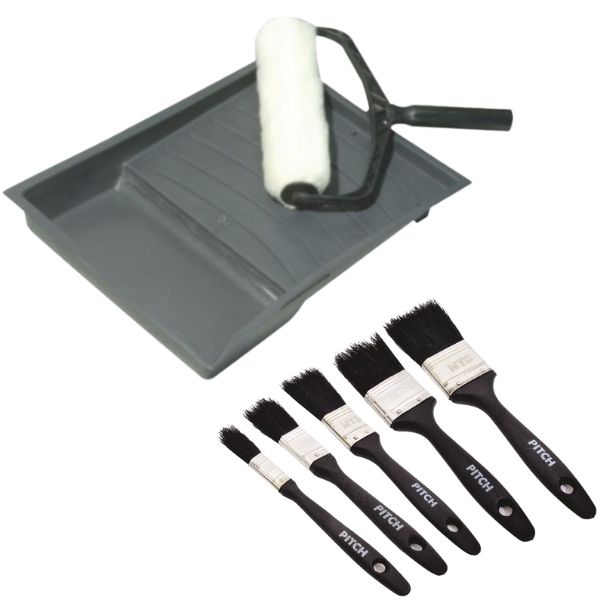 Paint Roller Set Synthetic 230mm W with 5 x Paint Brushes (Assorted Sizes)