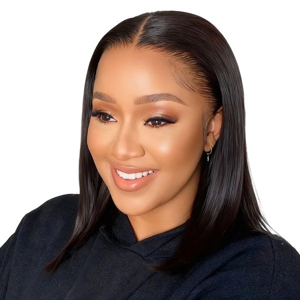 Black in Comfortable Double Drawn Short Wig Frontal Glueless Wig 14inch