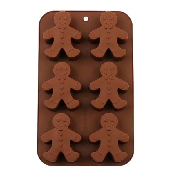 6-Cavity Gingerbread Man Silicone Baking Mold - Brown