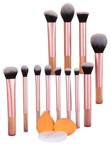 15 Piece Makeup Brush &amp; Beauty Blender Set With Powder Puff- Orange