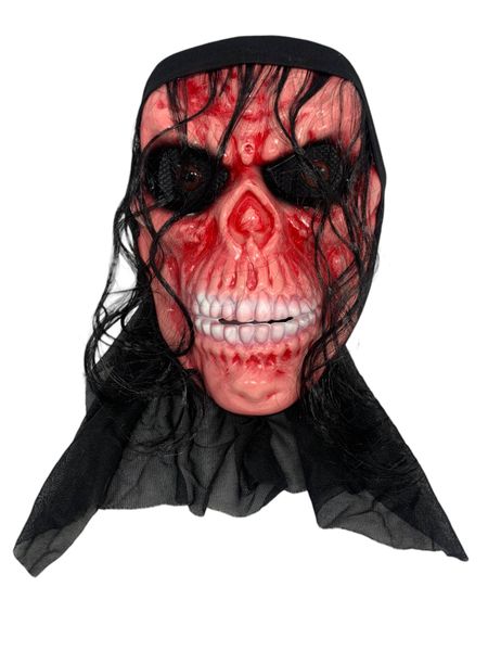 Flesh Skeleton with Hair Halloween Mask