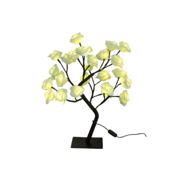 LED Rose Tree Table Lamp - USB Floral Decor with Warm White Glow Black Base