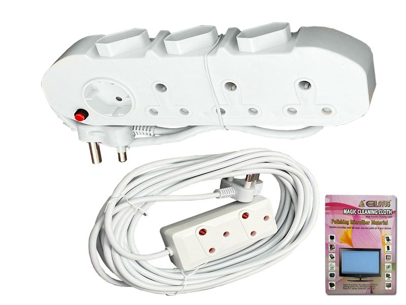 Everlotus 8 m extension cord with 7 way multiplug and cleaning cloth