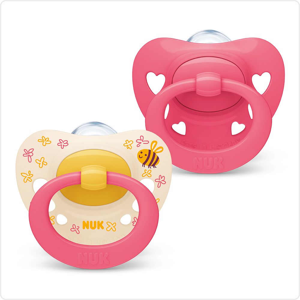 NUK Silicone Signature Orthodontic Shaped Soother Bee Hearts - 6-18 ...