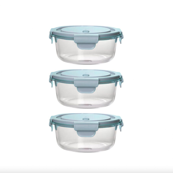 Glass Lunch Box Set Of 3 - Blue