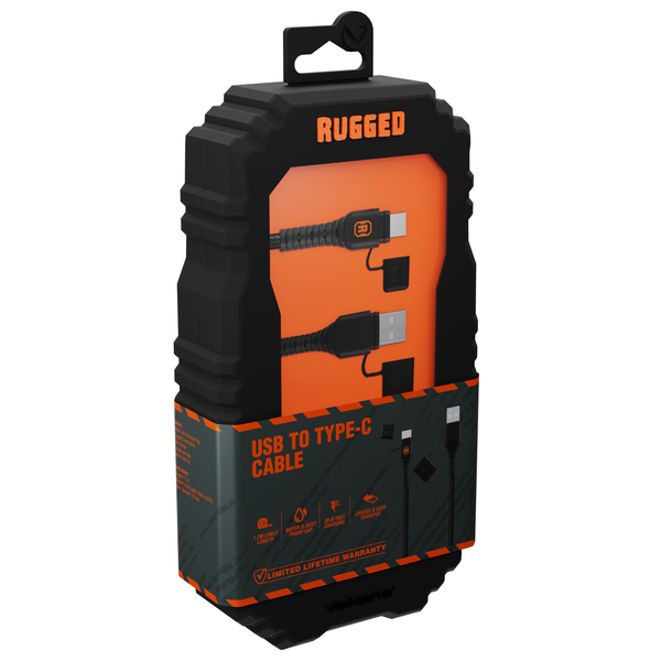 Volkano Rugged 1.2M USB to Type-C Cable - Water &amp; Dust-Proof Durable Cable