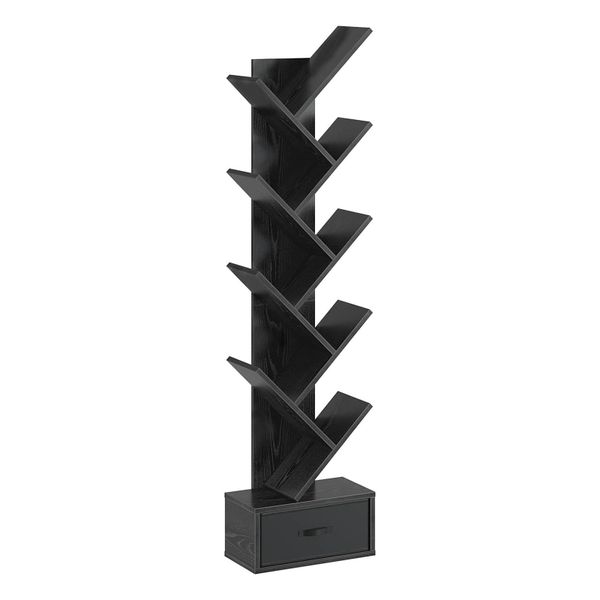 Narrow 9-Tier Tree Bookshelf with Drawer - Slim Floor Bookcase