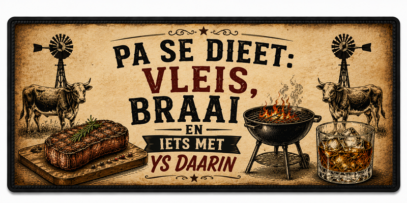 Waterproof Rubber Bar Mat - "Pa Se Dieet" Afrikaans Design