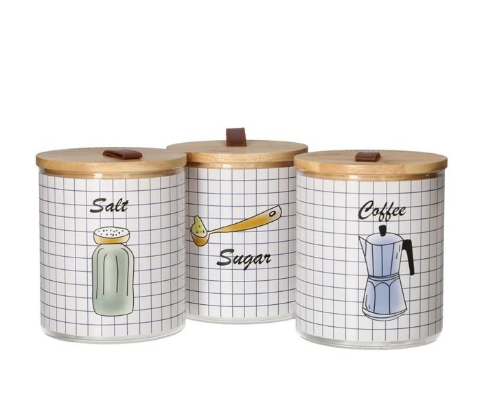 3-Piece Ribbed Glass Storage Canister Set with Airtight Lids