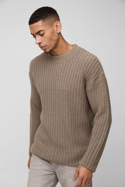 boohooMAN - Men's Chunky Knitted Jumper - Taupe