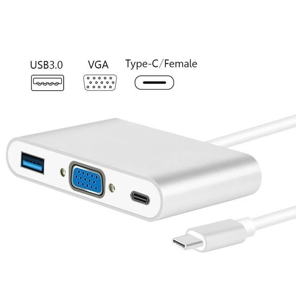 USB Type C to VGA 3-in-1 Hub Adapter supports USB Type C tablets / laptop