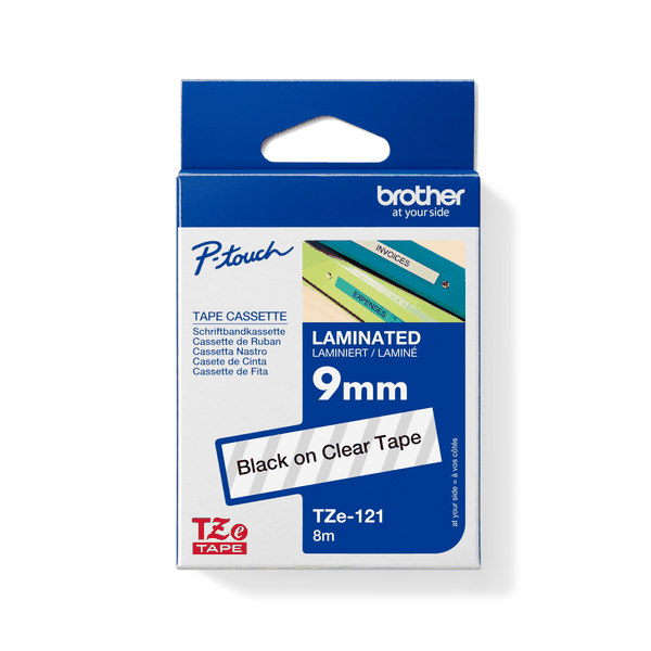 Brother TZe-121 Black on Clear Laminated Tape 9mm