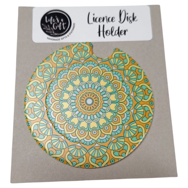 Mandala Green and Yellow Licence Disk Holder
