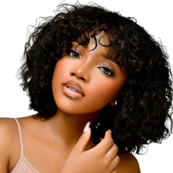 Glue- less Black Curly Fringe 10 Inch Human Hair Wig