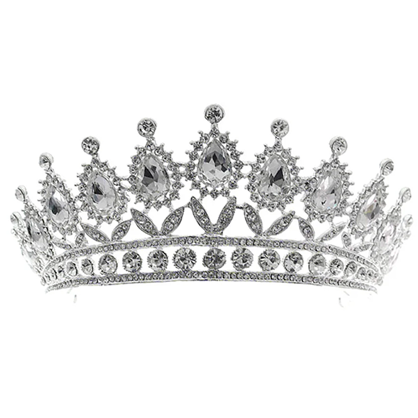 Silver Baroque Rhinestone Crystal Crown Tiara
