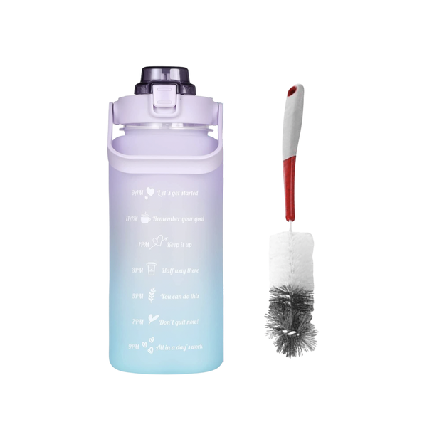 2L Motivational Water Bottle with Straw &amp; Bottle Brush Orange - 2 Pack