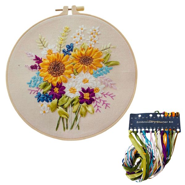 Sunflower Bouquet Ribbon Embroidery Sewing DIY Craft Kit