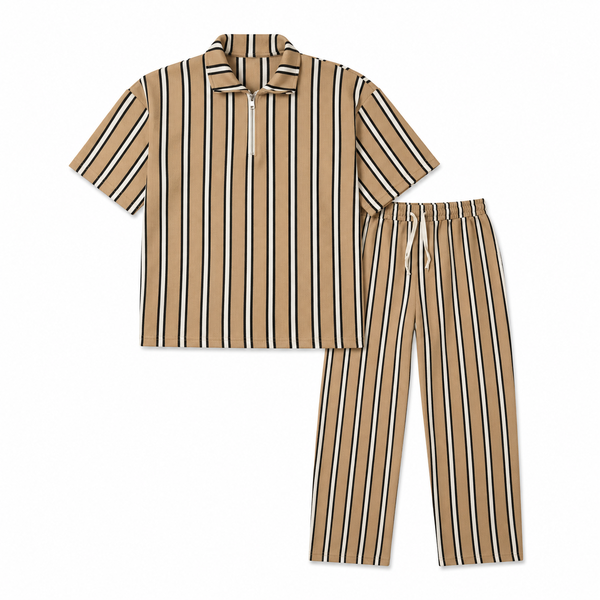 Men's Two Piece Outfit Set with Zip Collar Shirt &amp; Pants
