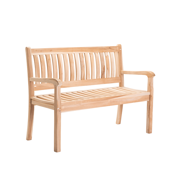 Robust Solid Teak Wood Modern 2 Seater Bench
