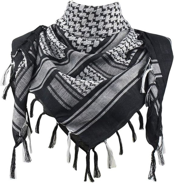 YYTONG 100% Cotton Shemagh Scarf - 110cm x 110cm - Black &amp; white