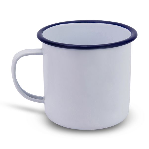 Lumela Afrika - Enamel Coffee Mug - White with Blue Rim - 9cm