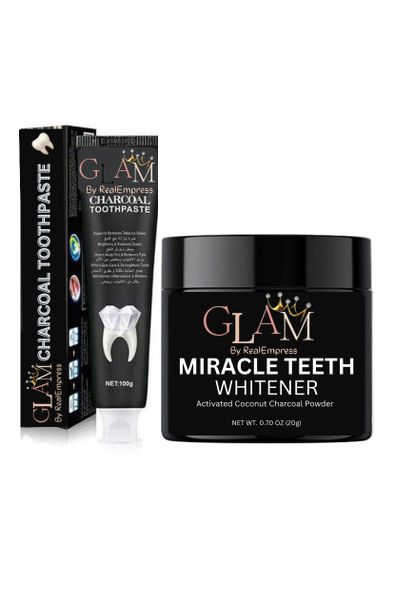 GLAM's Activated Charcoal Toothpaste &amp; Miracle Teeth Whitener Powder Set