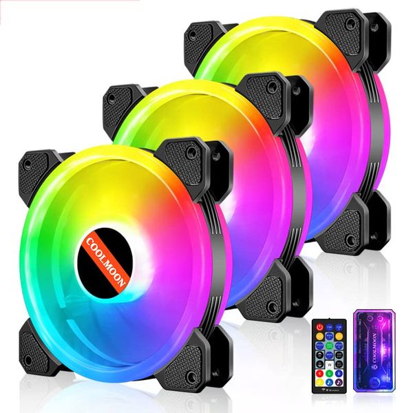 Coolmoon 3pcs Chassis Cooling RGB Fan with IR Remote Quiet Radiator
