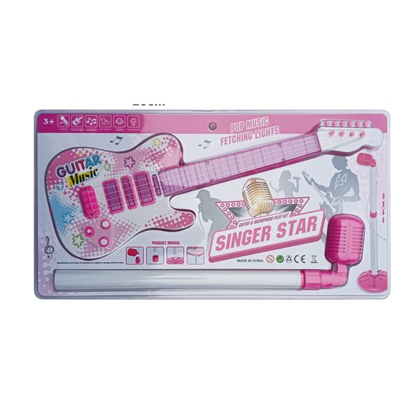 Plastic Simulation Electric Guitar Musical Toy With Microphone