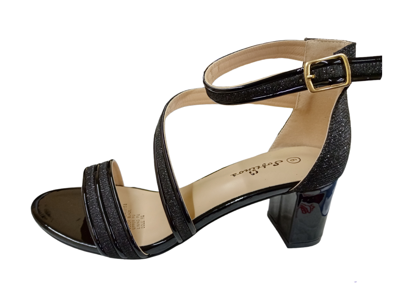 Softino's Women - Strappy glittery block heel in Black