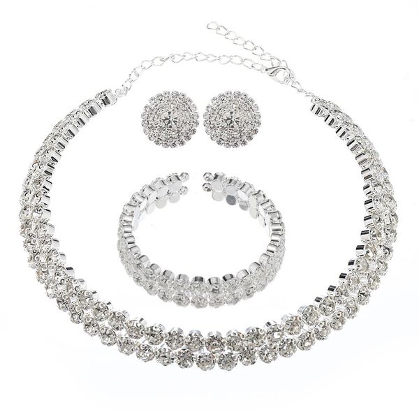 Silver-Plated Rhinestone Jewellery Set (Necklace+Earrings+Bracelet
