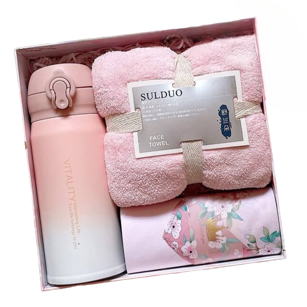 Vacuum Flask Travel Mug with Towel and Scarf Gift Set