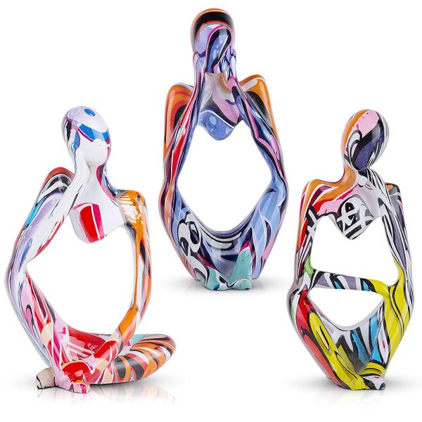 Decor Yoga Ornament Graffiti Abstract Thinker Statue Set of 3 (12cm)