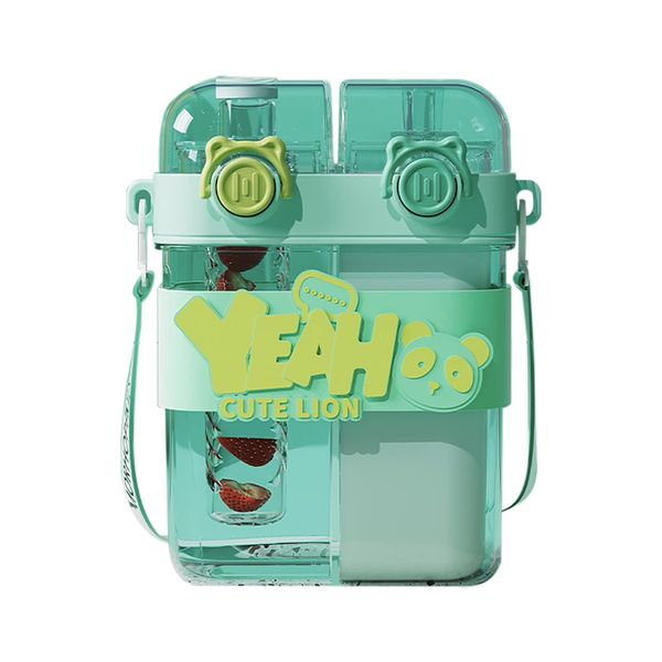 Large Capacity Kawaii Water Bottle - Double Straw Travel Cup -750ml
