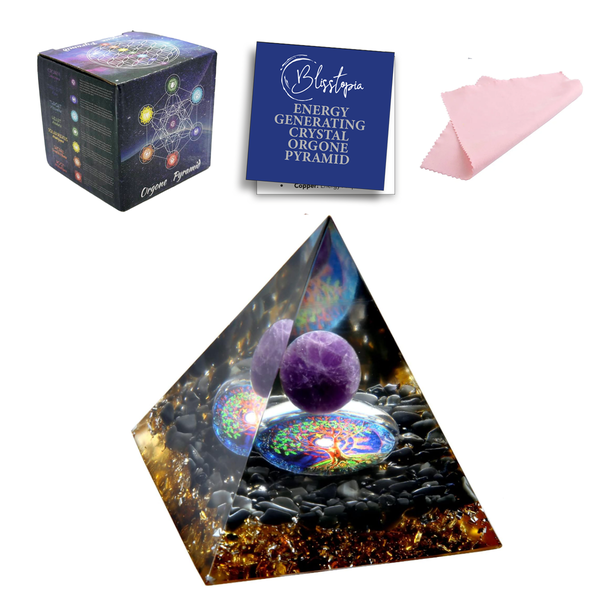 Orgone Crystal Pyramid Amethyst,Black Obsidian &amp;Tree of Life-Guardian Stone
